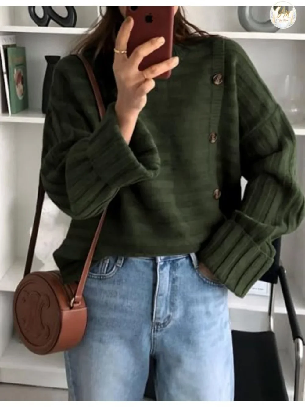 Womens Asymmetric Knit Pullover Sweater Long Sleeve Button Fall Winter